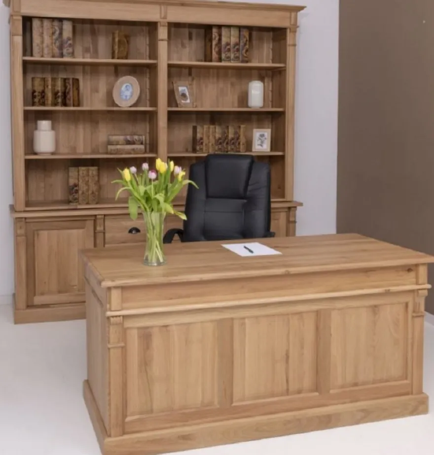 Casa Padrino Landhausstil Schreibtisch Naturfarben 160 x 70 x H. 78 cm - Massivholz Bürotisch mit 2 Türen und 2 Schubladen - Massivholz Möbel - Büro Möbel im Landhausstil - Landhausstil Möbel