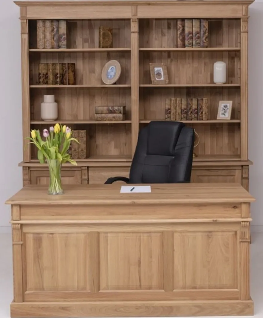 Casa Padrino Landhausstil Schreibtisch Naturfarben 160 x 70 x H. 78 cm - Massivholz Bürotisch mit 2 Türen und 2 Schubladen - Massivholz Möbel - Büro Möbel im Landhausstil - Landhausstil Möbel