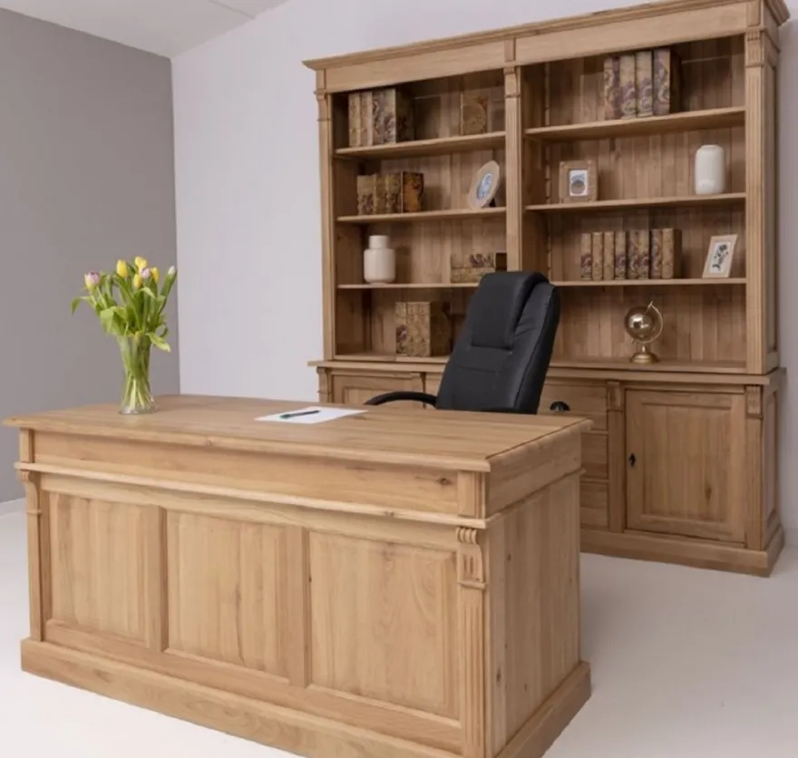 Casa Padrino Landhausstil Schreibtisch Naturfarben 160 x 70 x H. 78 cm - Massivholz Bürotisch mit 2 Türen und 2 Schubladen - Massivholz Möbel - Büro Möbel im Landhausstil - Landhausstil Möbel