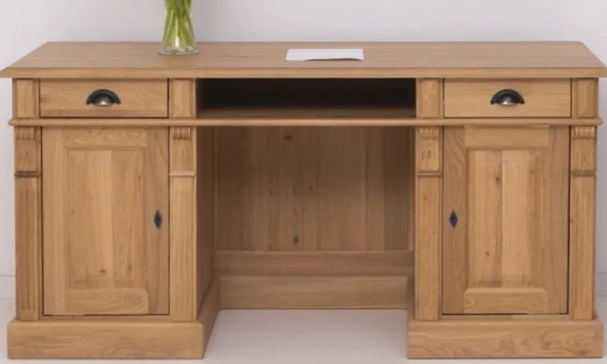 Casa Padrino Landhausstil Schreibtisch Naturfarben 160 x 70 x H. 78 cm - Massivholz Bürotisch mit 2 Türen und 2 Schubladen - Massivholz Möbel - Büro Möbel im Landhausstil - Landhausstil Möbel