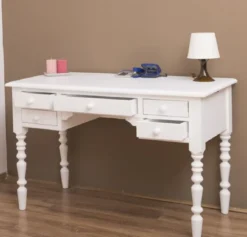 Casa Padrino Landhausstil Schreibtisch mit 5 Schubladen Weiß 130 x 65 x H. 83 cm - Massivholz Sekretär im Landhausstil - Büro Möbel - Massivholz Möbel - Landhausstil Möbel