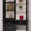 Casa Padrino Landhausstil Schrank Schwarz / Weiß 128 x 51 x H. 220 cm - Massivholz Vitrine mit 4 Schiebetüren und 2 Schubladen - Landhausstil Massivholz Möbel