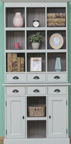 Casa Padrino Landhausstil Schrank Grau 97 x 40 x H. 210 cm - Massivholz Regalschrank mit 2 Türen und 6 Schubladen - Möbel im Landhausstil