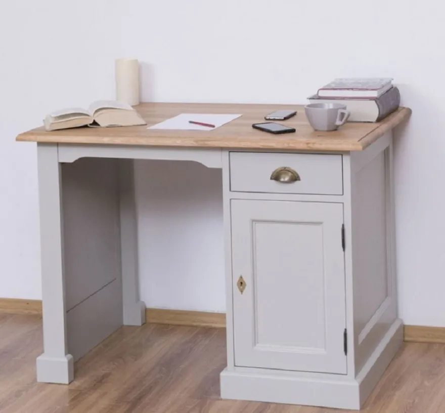 Casa Padrino Landhausstil Schreibtisch Grau / Naturfarben 110 x 70 x H. 78 cm - Massivholz Sekretär im Landhausstil - Büro Möbel - Massivholz Möbel - Landhausstil Möbel