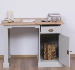 Casa Padrino Landhausstil Schreibtisch Grau / Naturfarben 110 x 70 x H. 78 cm - Massivholz Sekretär im Landhausstil - Büro Möbel - Massivholz Möbel - Landhausstil Möbel