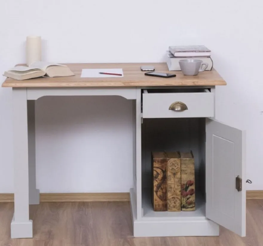 Casa Padrino Landhausstil Schreibtisch Grau / Naturfarben 110 x 70 x H. 78 cm - Massivholz Sekretär im Landhausstil - Büro Möbel - Massivholz Möbel - Landhausstil Möbel
