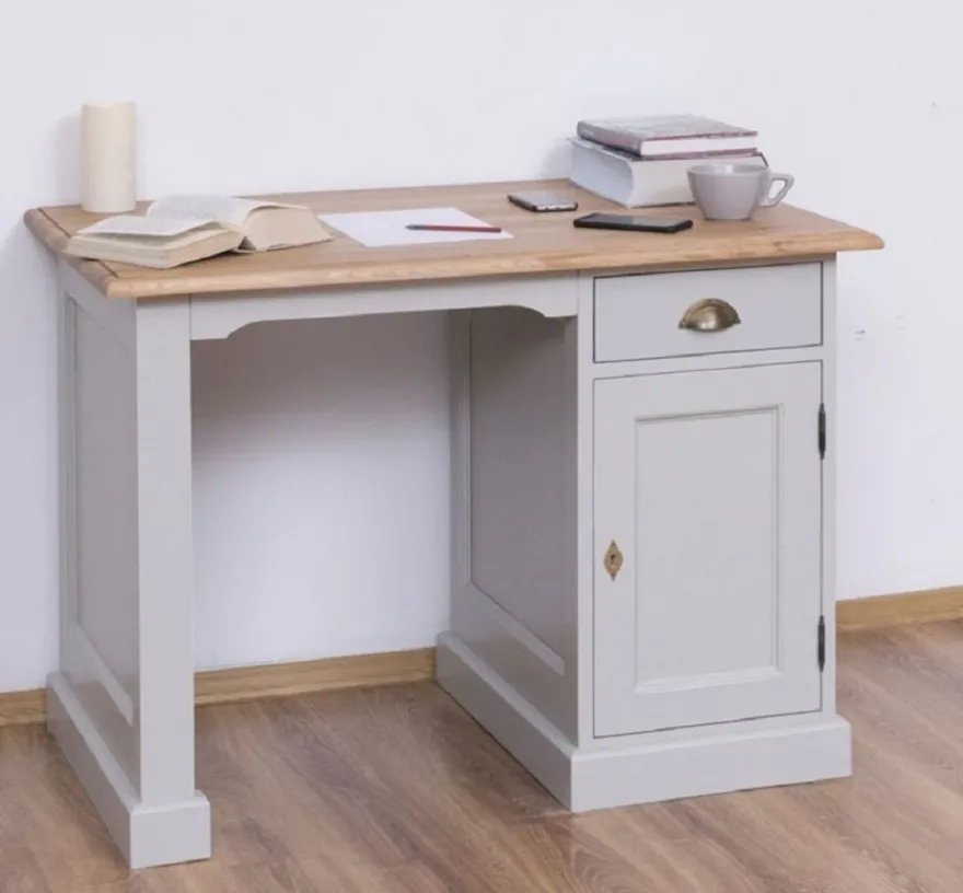 Casa Padrino Landhausstil Schreibtisch Grau / Naturfarben 110 x 70 x H. 78 cm - Massivholz Sekretär im Landhausstil - Büro Möbel - Massivholz Möbel - Landhausstil Möbel