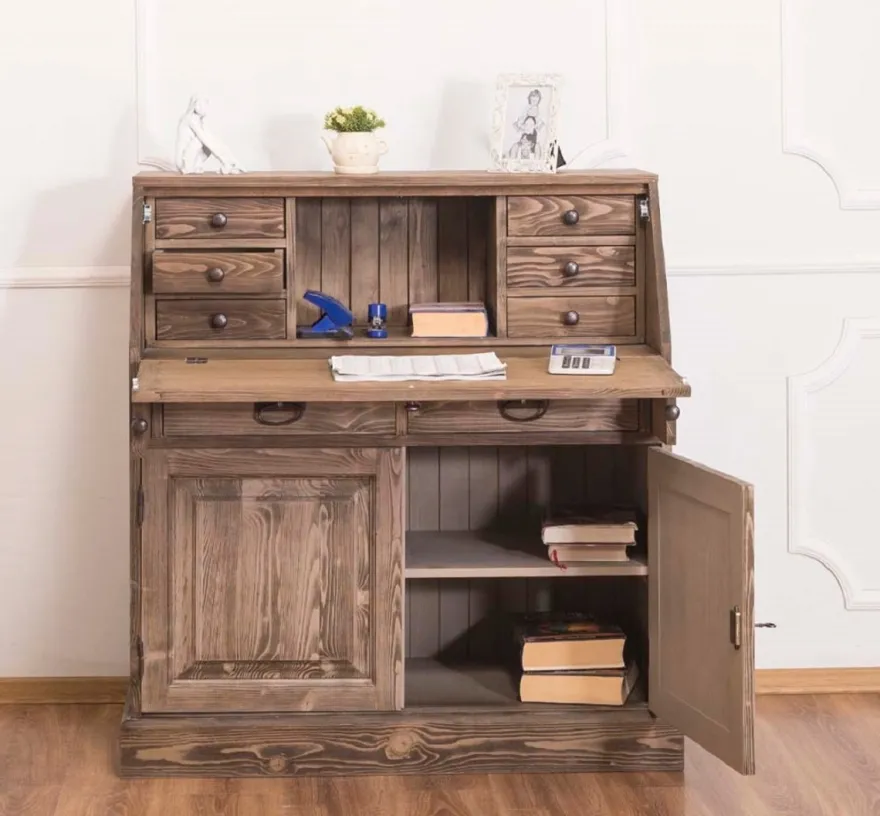 Casa Padrino Landhausstil Schreibkommode mit 2 Türen und 8 Schubladen Braun 106 x 49 x H. 109 cm - Möbel im Landhausstil
