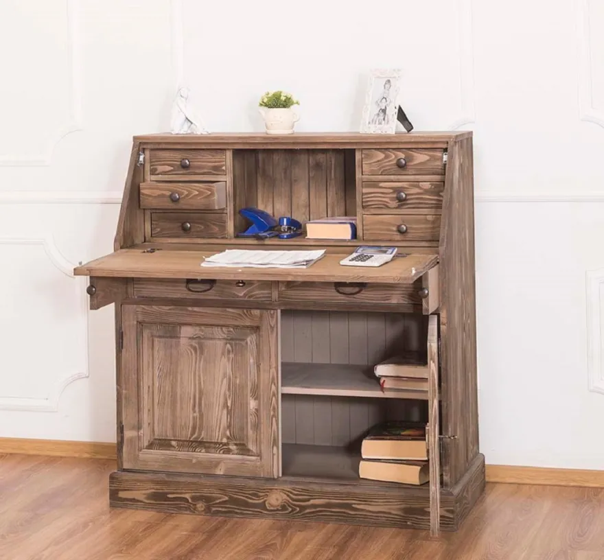 Casa Padrino Landhausstil Schreibkommode mit 2 Türen und 8 Schubladen Braun 106 x 49 x H. 109 cm - Möbel im Landhausstil