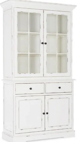 Casa Padrino Landhausstil Schrank Antik Weiß 111,4 x 42,5 x H. 203 cm - Landhausstil Esszimmerschrank mit 4 Türen und 2 Schubladen - Landhausstil Vitrine - Landhausstil Esszimmer Möbel