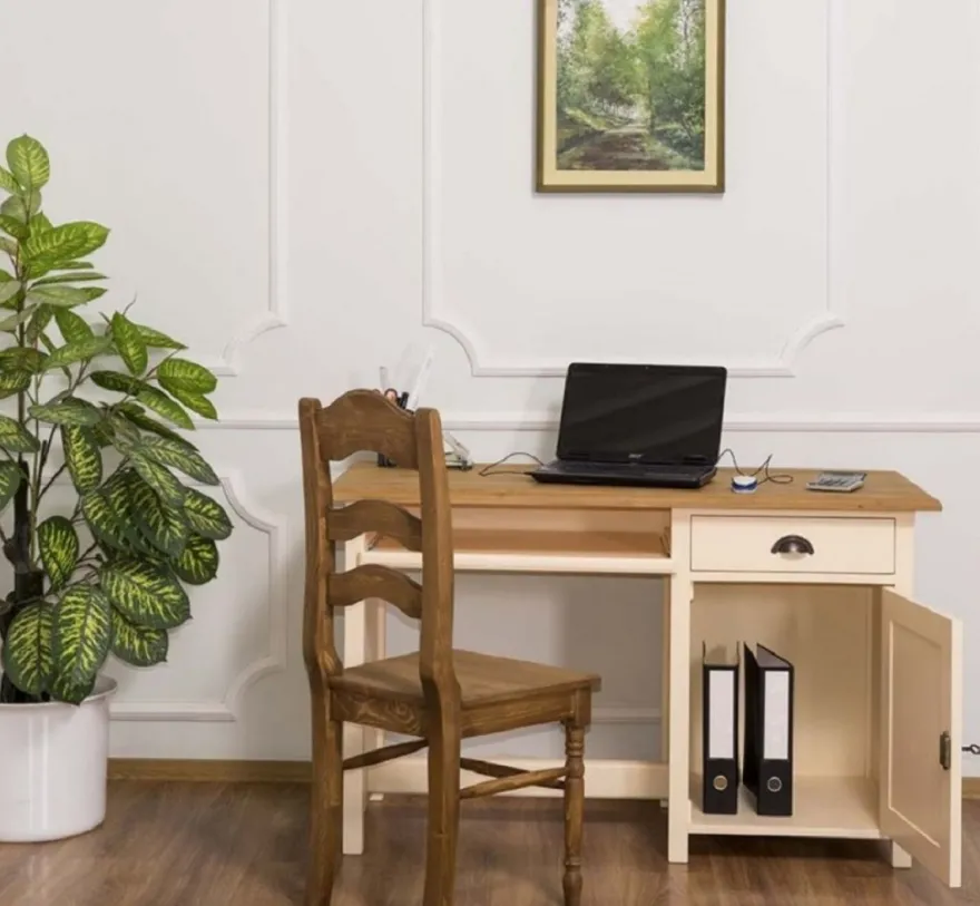 Casa Padrino Landhausstil Schreibtisch Creme / Braun 130 x 60 x H. 78 cm - Massivholz Sekretär im Landhausstil - Büro Möbel - Massivholz Möbel - Landhausstil Möbel