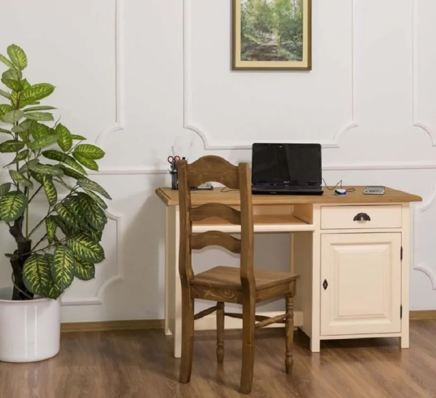 Casa Padrino Landhausstil Schreibtisch Creme / Braun 130 x 60 x H. 78 cm - Massivholz Sekretär im Landhausstil - Büro Möbel - Massivholz Möbel - Landhausstil Möbel