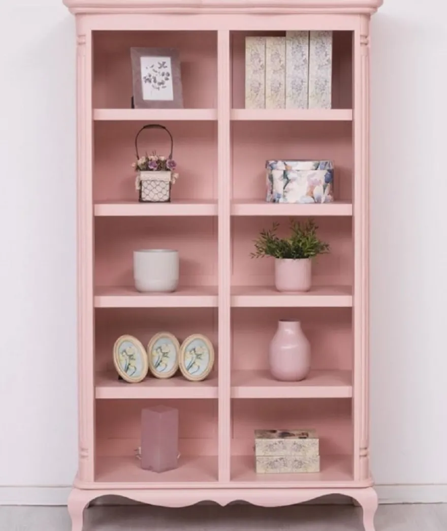 Casa Padrino Landhausstil Schrank Rosa 112 x 49 x H. 190 cm - Massivholz Regalschrank - Bücherschrank - Wohnzimmerschrank - Landhausstil Möbel