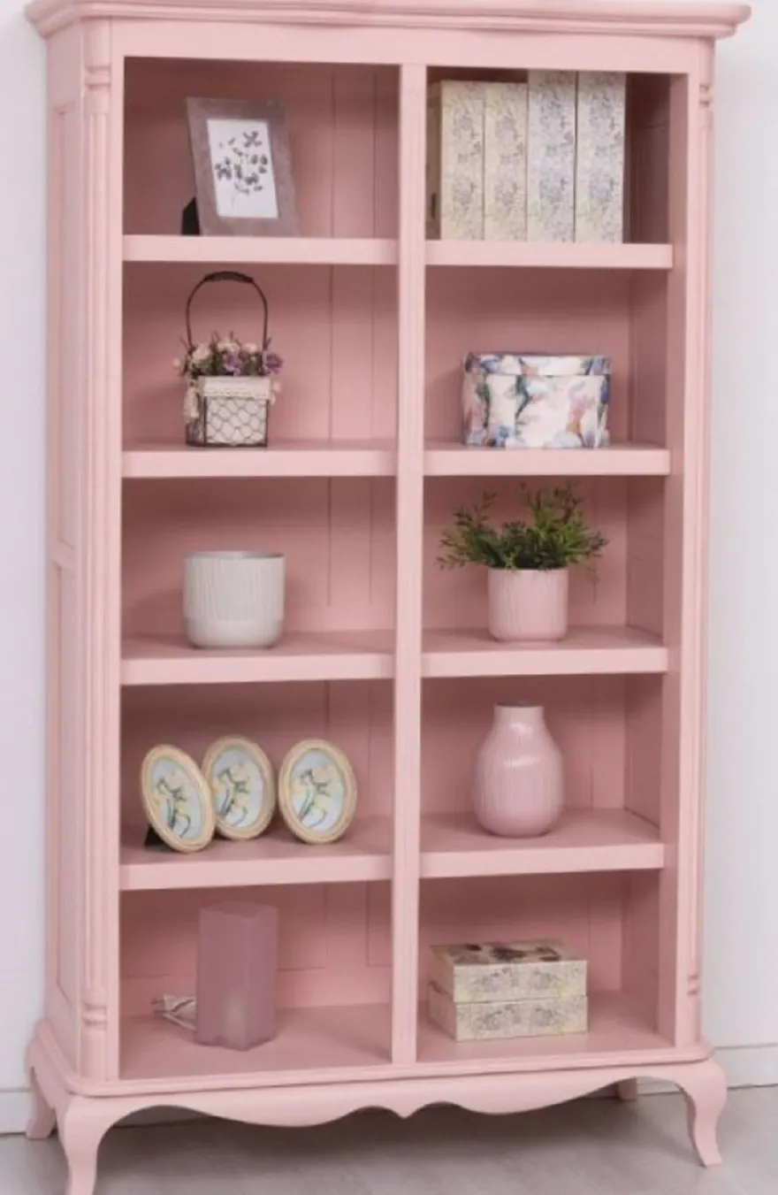Casa Padrino Landhausstil Schrank Rosa 112 x 49 x H. 190 cm - Massivholz Regalschrank - Bücherschrank - Wohnzimmerschrank - Landhausstil Möbel