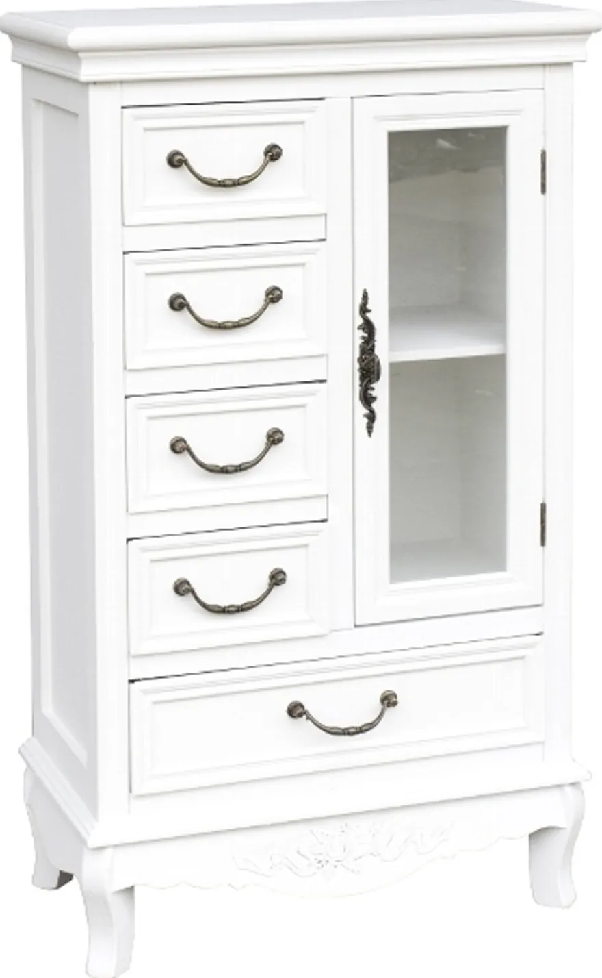 Casa Padrino Landhausstil Schrank mit Tür und 5 Schubladen Weiß 50 x 30 x H. 92 cm
