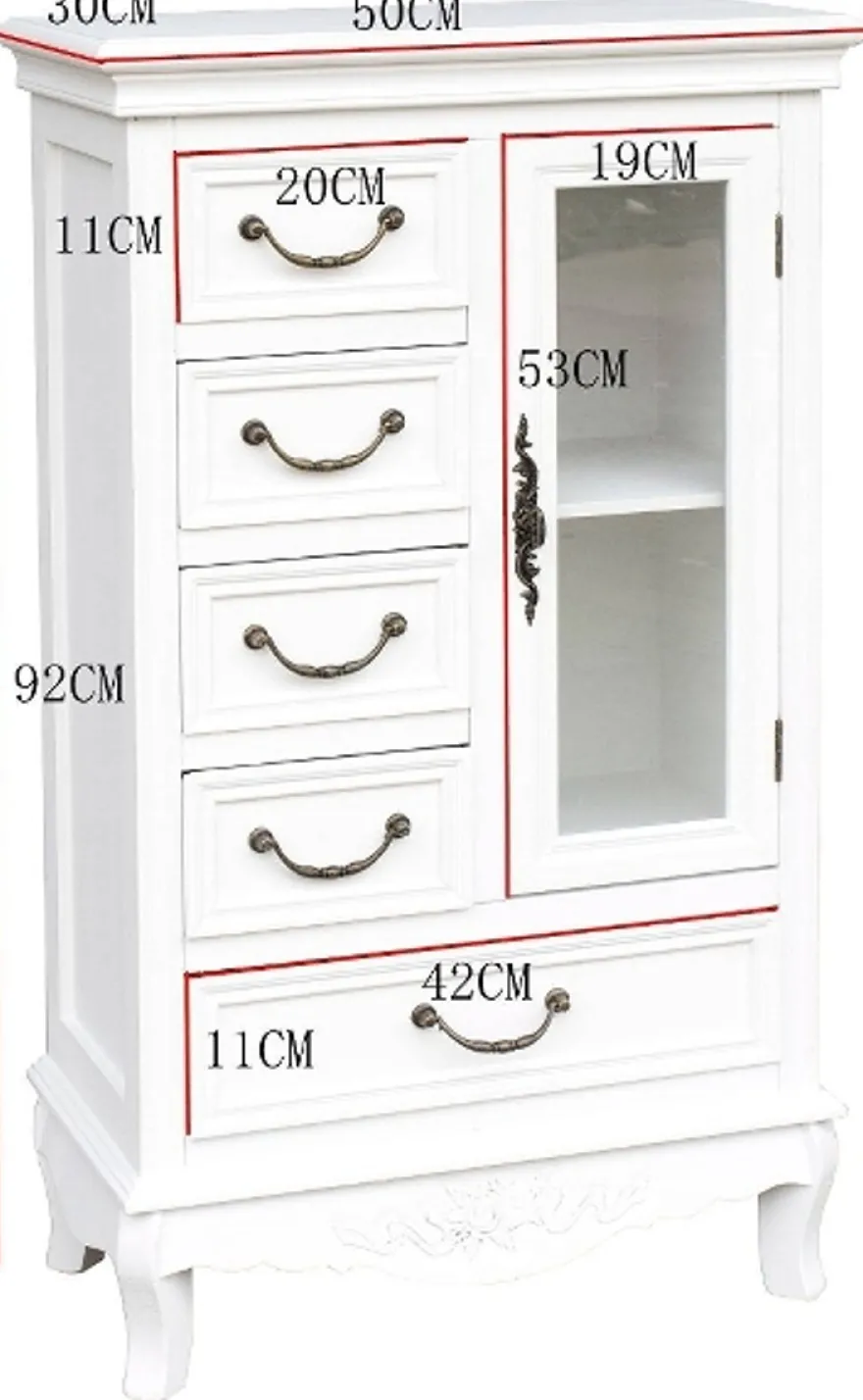 Casa Padrino Landhausstil Schrank mit Tür und 5 Schubladen Weiß 50 x 30 x H. 92 cm