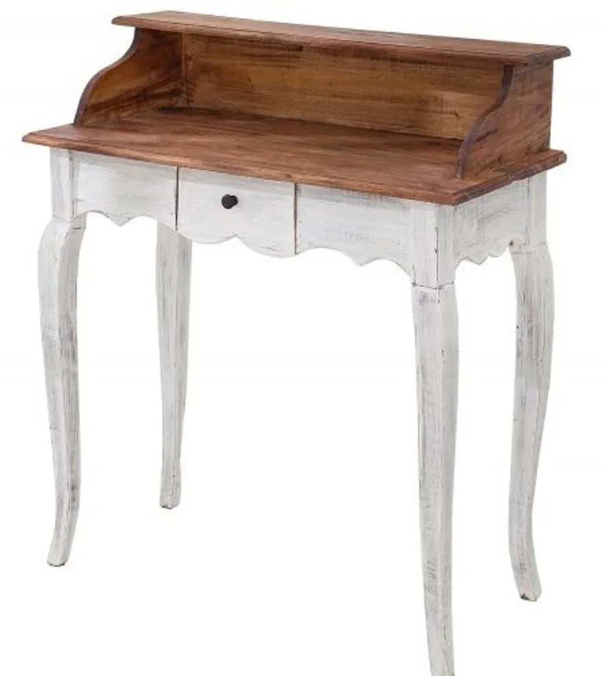 Casa Padrino Landhausstil Schreibtisch Antik Weiß / Natur 80 x 40 x H. 92 cm - Schreibtisch im Shabby Chic Look