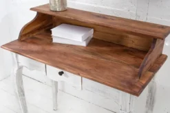 Casa Padrino Landhausstil Schreibtisch Antik Weiß / Natur 80 x 40 x H. 92 cm - Schreibtisch im Shabby Chic Look