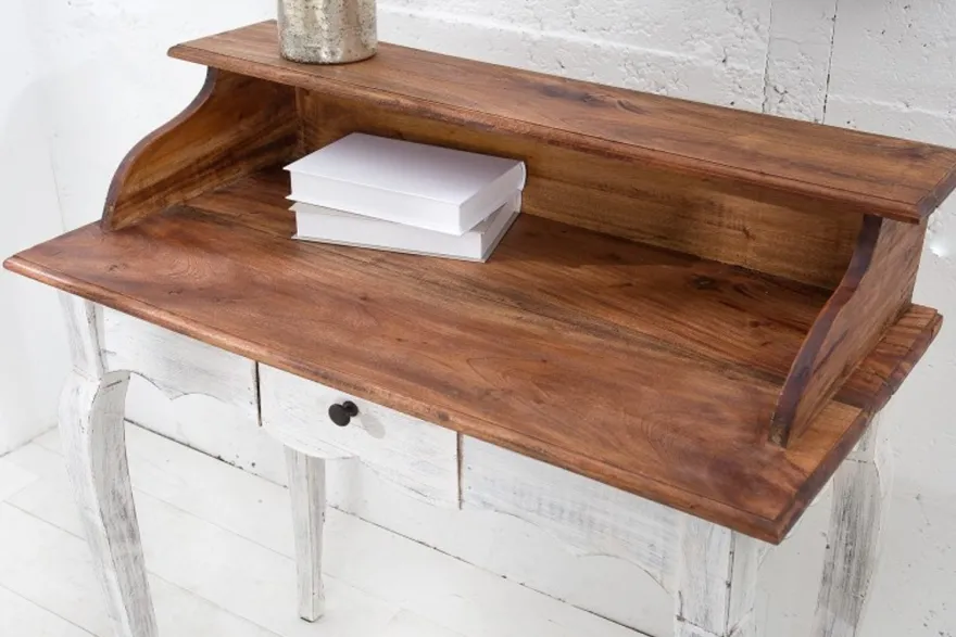 Casa Padrino Landhausstil Schreibtisch Antik Weiß / Natur 80 x 40 x H. 92 cm - Schreibtisch im Shabby Chic Look