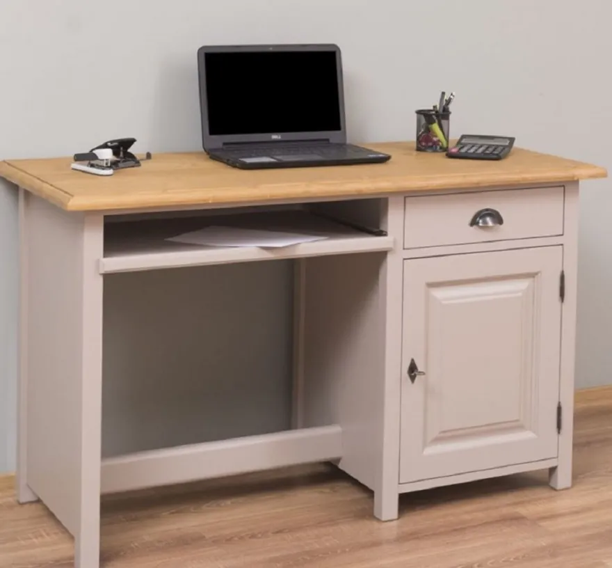 Casa Padrino Landhausstil Schreibtisch Grau / Naturfarben 130 x 60 x H. 78 cm - Massivholz Sekretär im Landhausstil - Büro Möbel - Massivholz Möbel - Landhausstil Möbel