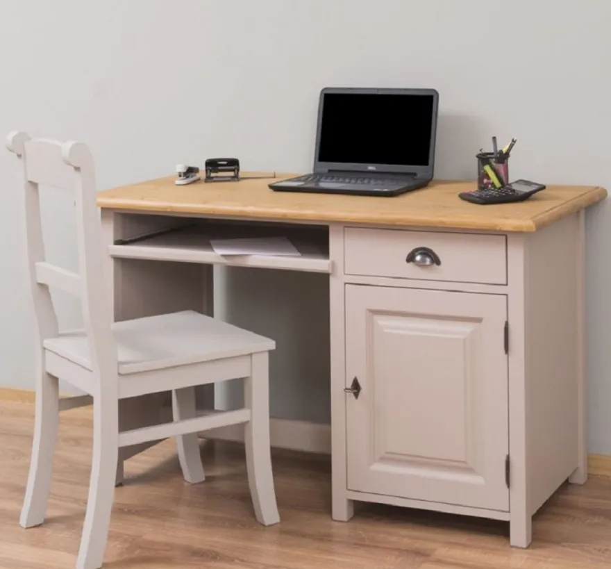 Casa Padrino Landhausstil Schreibtisch Grau / Naturfarben 130 x 60 x H. 78 cm - Massivholz Sekretär im Landhausstil - Büro Möbel - Massivholz Möbel - Landhausstil Möbel