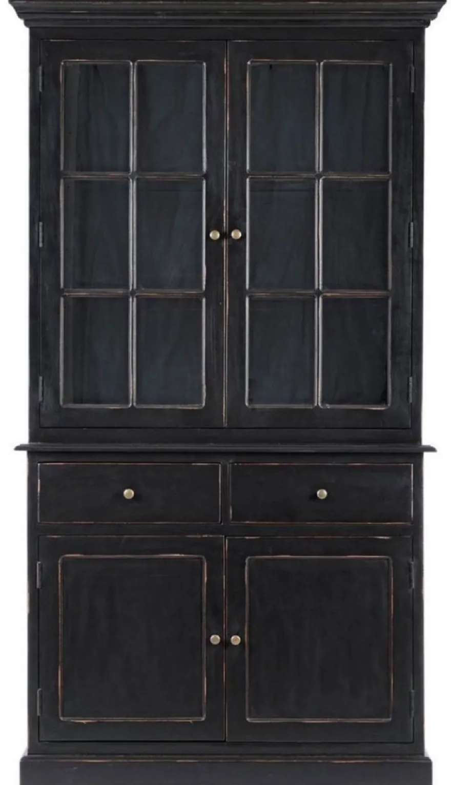 Casa Padrino Landhausstil Schrank Antik Schwarz 111,4 x 42,5 x H. 203 cm - Landhausstil Esszimmerschrank mit 4 Türen und 2 Schubladen - Landhausstil Vitrine - Landhausstil Esszimmer Möbel