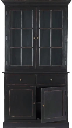 Casa Padrino Landhausstil Schrank Antik Schwarz 111,4 x 42,5 x H. 203 cm - Landhausstil Esszimmerschrank mit 4 Türen und 2 Schubladen - Landhausstil Vitrine - Landhausstil Esszimmer Möbel