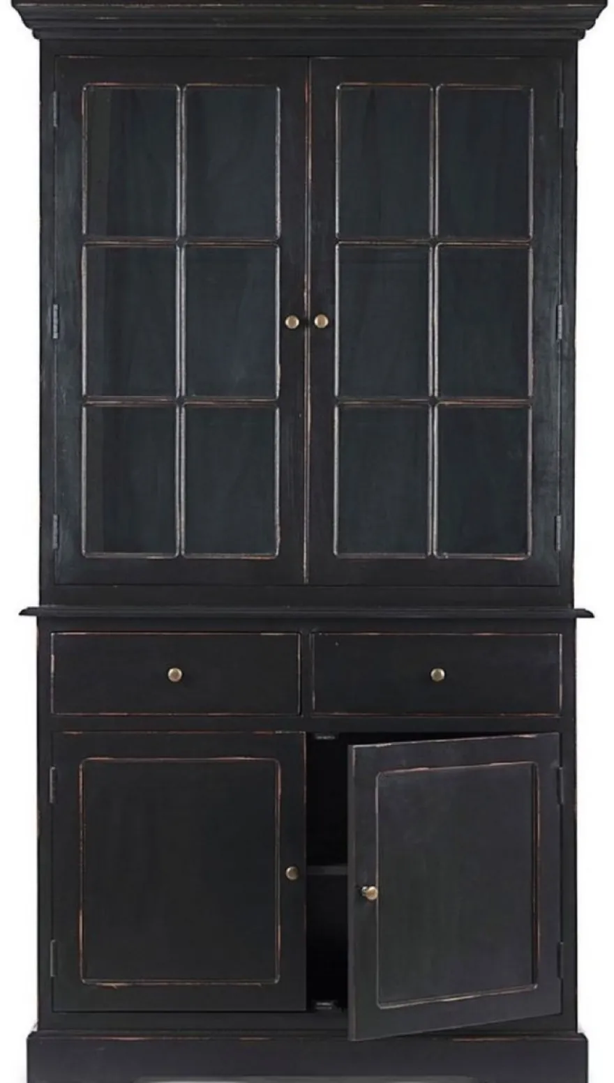 Casa Padrino Landhausstil Schrank Antik Schwarz 111,4 x 42,5 x H. 203 cm - Landhausstil Esszimmerschrank mit 4 Türen und 2 Schubladen - Landhausstil Vitrine - Landhausstil Esszimmer Möbel