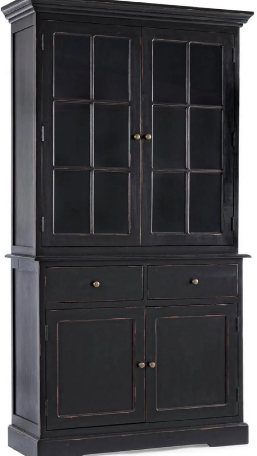 Casa Padrino Landhausstil Schrank Antik Schwarz 111,4 x 42,5 x H. 203 cm - Landhausstil Esszimmerschrank mit 4 Türen und 2 Schubladen - Landhausstil Vitrine - Landhausstil Esszimmer Möbel