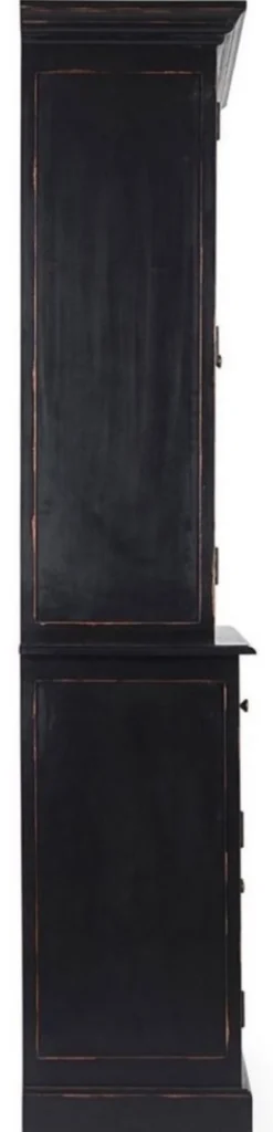 Casa Padrino Landhausstil Schrank Antik Schwarz 111,4 x 42,5 x H. 203 cm - Landhausstil Esszimmerschrank mit 4 Türen und 2 Schubladen - Landhausstil Vitrine - Landhausstil Esszimmer Möbel
