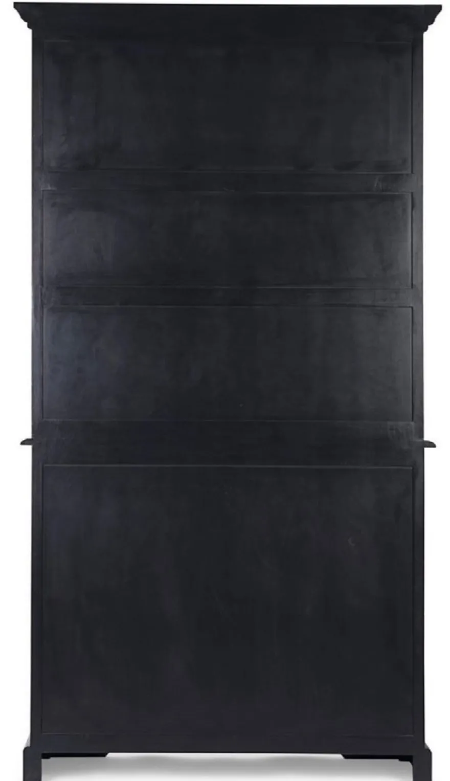 Casa Padrino Landhausstil Schrank Antik Schwarz 111,4 x 42,5 x H. 203 cm - Landhausstil Esszimmerschrank mit 4 Türen und 2 Schubladen - Landhausstil Vitrine - Landhausstil Esszimmer Möbel
