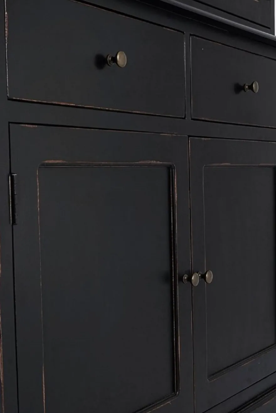 Casa Padrino Landhausstil Schrank Antik Schwarz 111,4 x 42,5 x H. 203 cm - Landhausstil Esszimmerschrank mit 4 Türen und 2 Schubladen - Landhausstil Vitrine - Landhausstil Esszimmer Möbel