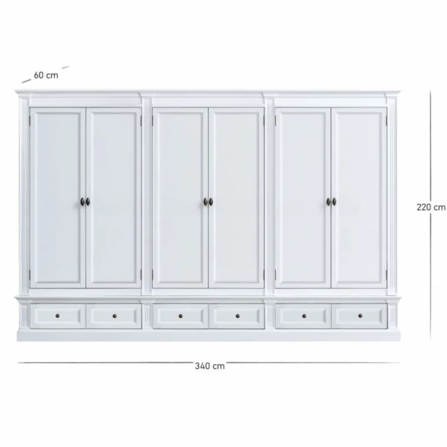 Casa Padrino Landhausstil Schlafzimmer Schrank Weiß 340 cm - Landhausstil Schlafzimmer Möbel