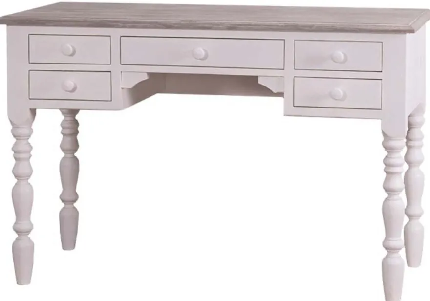 Casa Padrino Landhausstil Schreibtisch in Weiß und Grau, massives Kiefernholz und Eichenholz, 130 x 65 x H. 85 cm