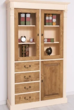 Casa Padrino Landhausstil Schrank Creme / Braun 120 x 39 x H. 197 cm - Landhausstil Esszimmer Schrank - Landhausstil Vitrinenschrank - Massivholz Möbel - Landhausstil Möbel