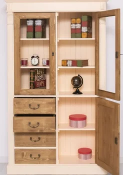 Casa Padrino Landhausstil Schrank Creme / Braun 120 x 39 x H. 197 cm - Landhausstil Esszimmer Schrank - Landhausstil Vitrinenschrank - Massivholz Möbel - Landhausstil Möbel