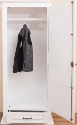 Casa Padrino Landhausstil Schlafzimmerschrank / Kleiderschrank mit Tür und Schublade Weiß 79,5 x 54 x H. 186 cm - Schlafzimmermöbel