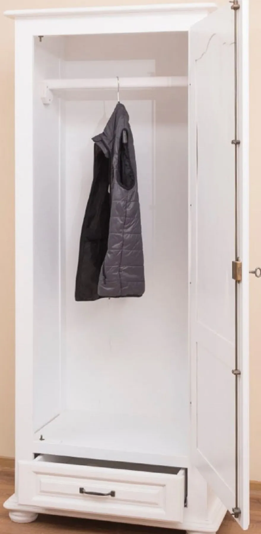 Casa Padrino Landhausstil Schlafzimmerschrank / Kleiderschrank mit Tür und Schublade Weiß 79,5 x 54 x H. 186 cm - Schlafzimmermöbel