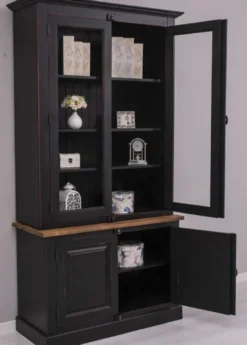 Casa Padrino Landhausstil Schrank Schwarz / Rot / Braun 120 x 50 x H. 228 cm - Massivholz Vitrine - Landhausstil Massivholz Möbel
