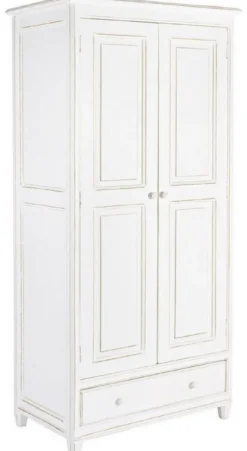 Casa Padrino Landhausstil Schlafzimmerschrank Antik Weiß 90 x 55 x H. 190 cm - Massivholz Kleiderschrank mit 2 Türen und Schublade - Massivholz Schlafzimmer Möbel im Landhausstil
