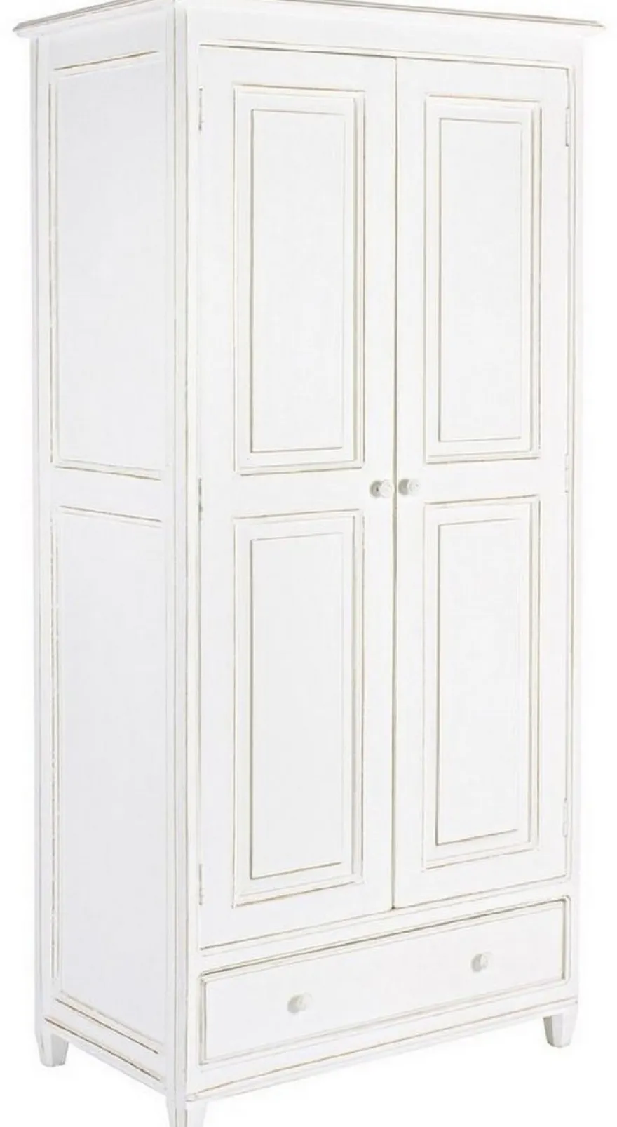 Casa Padrino Landhausstil Schlafzimmerschrank Antik Weiß 90 x 55 x H. 190 cm - Massivholz Kleiderschrank mit 2 Türen und Schublade - Massivholz Schlafzimmer Möbel im Landhausstil