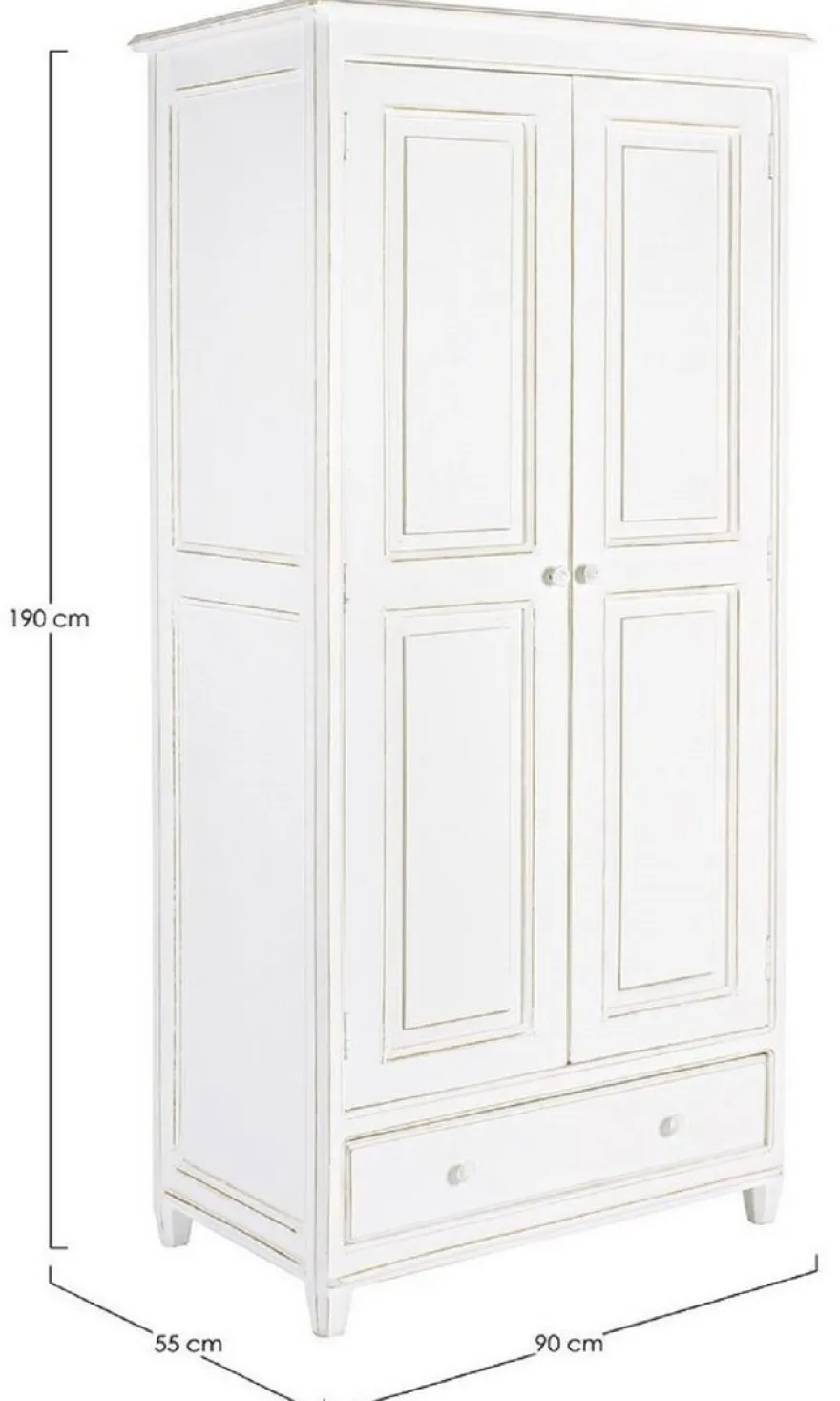 Casa Padrino Landhausstil Schlafzimmerschrank Antik Weiß 90 x 55 x H. 190 cm - Massivholz Kleiderschrank mit 2 Türen und Schublade - Massivholz Schlafzimmer Möbel im Landhausstil