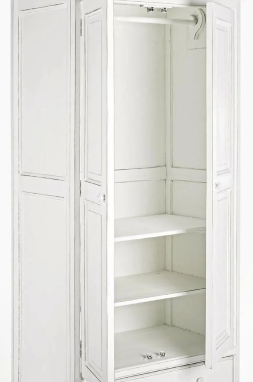 Casa Padrino Landhausstil Schlafzimmerschrank Antik Weiß 90 x 55 x H. 190 cm - Massivholz Kleiderschrank mit 2 Türen und Schublade - Massivholz Schlafzimmer Möbel im Landhausstil