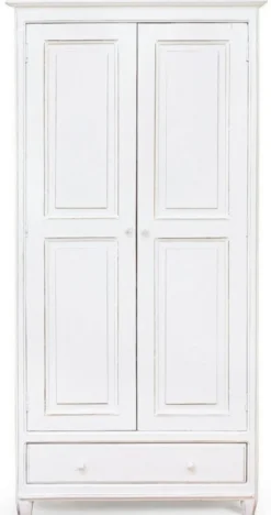 Casa Padrino Landhausstil Schlafzimmerschrank Antik Weiß 90 x 55 x H. 190 cm - Massivholz Kleiderschrank mit 2 Türen und Schublade - Massivholz Schlafzimmer Möbel im Landhausstil