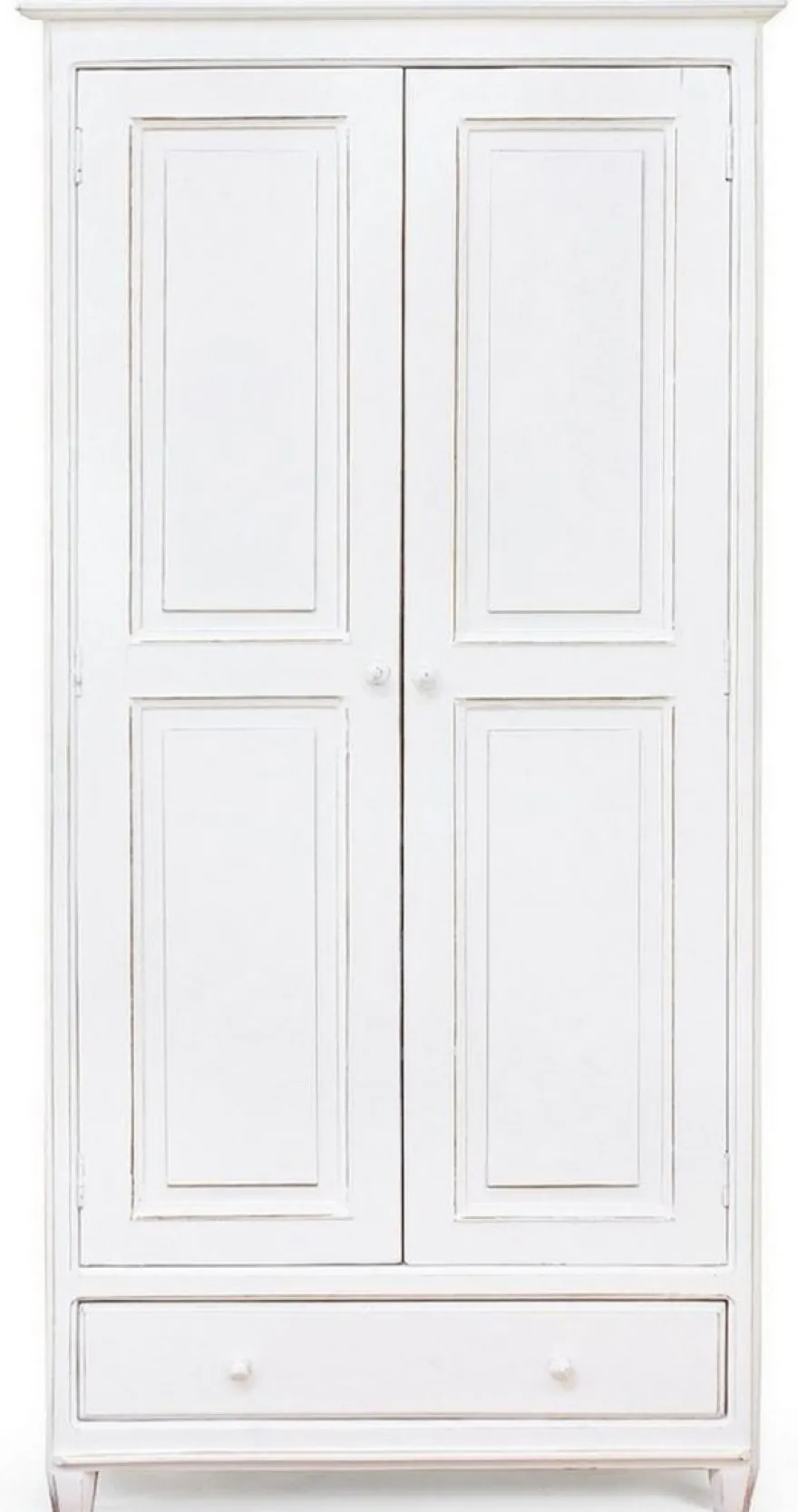 Casa Padrino Landhausstil Schlafzimmerschrank Antik Weiß 90 x 55 x H. 190 cm - Massivholz Kleiderschrank mit 2 Türen und Schublade - Massivholz Schlafzimmer Möbel im Landhausstil