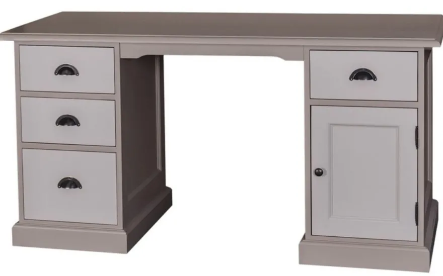 Casa Padrino Landhausstil Schreibtisch mit Tür und 4 Schubladen Grau / Hellgrau 152 x 70 x H. 78 cm