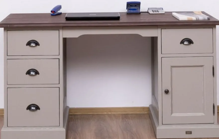 Casa Padrino Landhausstil Schreibtisch mit 4 Schubladen und Tür Antik Grau / Dunkelbraun 152 x 70 x H. 78 cm - Landhausstil Büromöbel