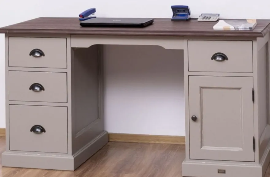 Casa Padrino Landhausstil Schreibtisch mit 4 Schubladen und Tür Antik Grau / Dunkelbraun 152 x 70 x H. 78 cm - Landhausstil Büromöbel