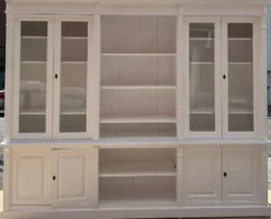 Casa Padrino Landhausstil Schrank Weiß 286 x 51 x H. 228 cm - Massivholz Bücherschrank - Wohnzimmerschrank - Regalschrank - Büroschrank - Landhausstil Möbel