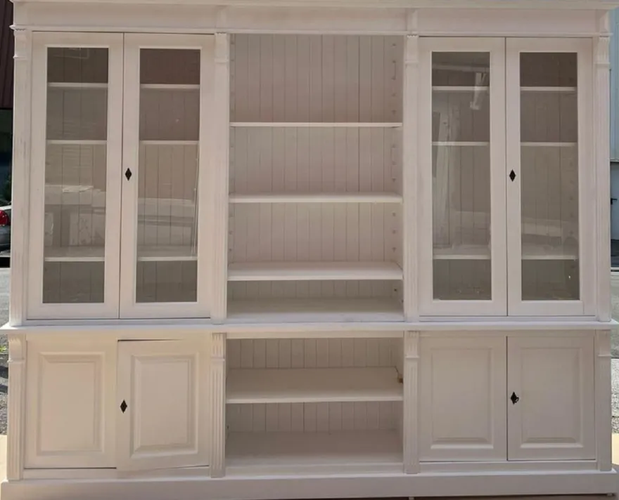 Casa Padrino Landhausstil Schrank Weiß 286 x 51 x H. 228 cm - Massivholz Bücherschrank - Wohnzimmerschrank - Regalschrank - Büroschrank - Landhausstil Möbel